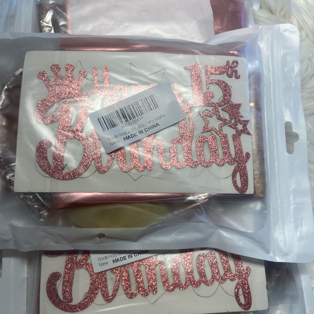 Glittery Pink Birthday Banner set for 15th Birthday